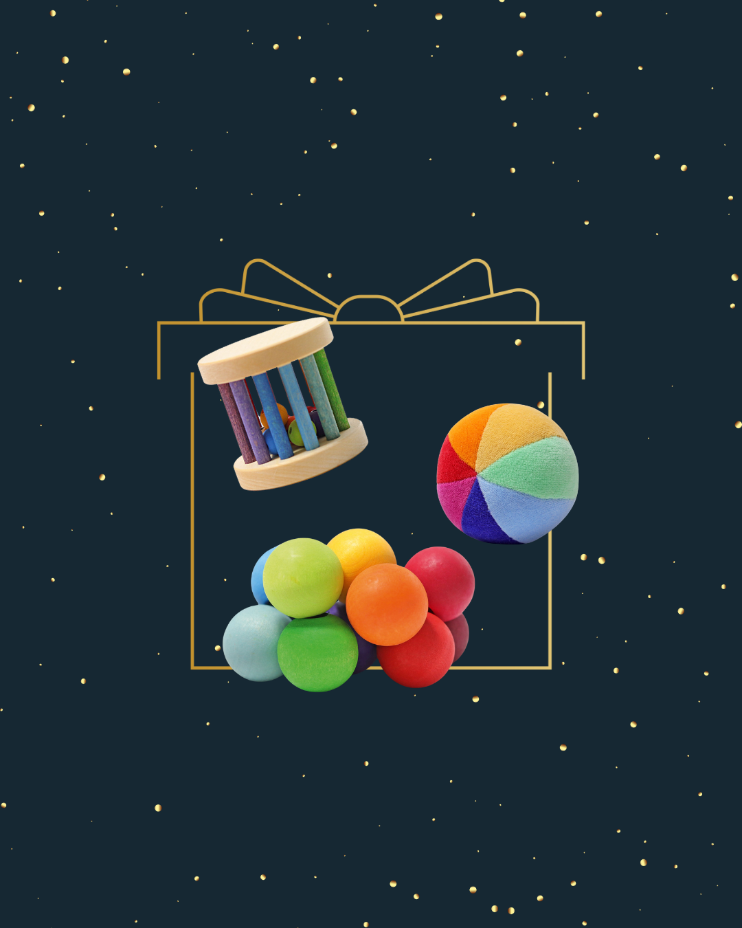 {0-1yo} Grimm's Beads Grasper + Rainbow Ball + Mini Rolling Wheel