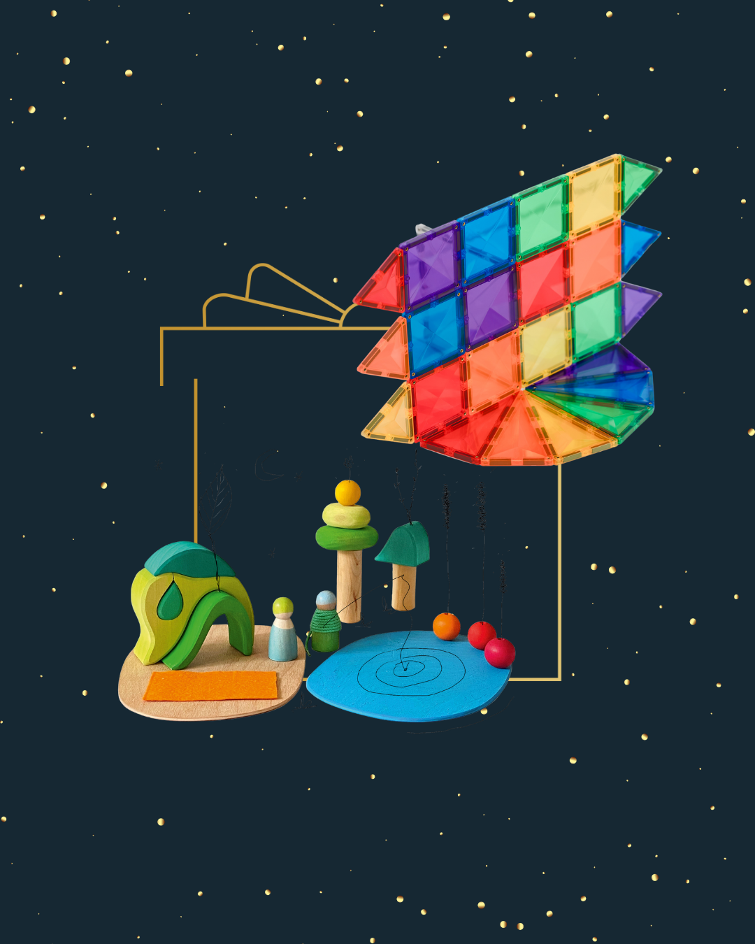 {3-5yo} Grimm's Small World Play in the Woods + Connetix Mini Rainbow