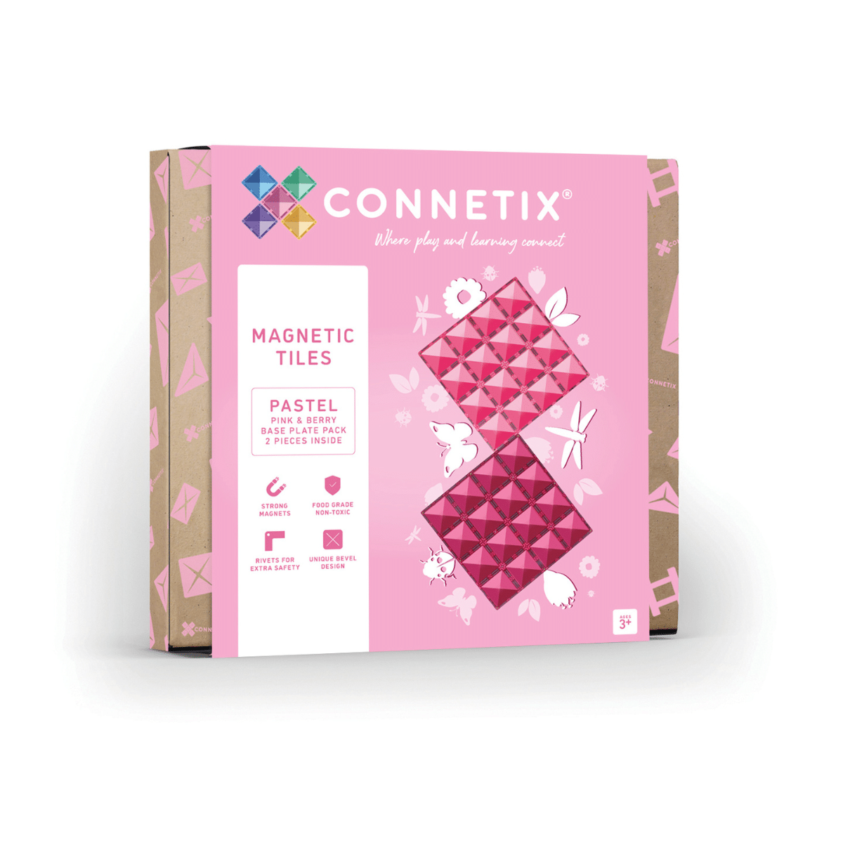 Connetix Tiles 2 Piece Base Plate Pink & Berry Pack