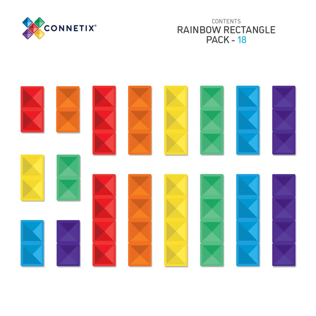 Connetix Tiles Rainbow Rectangle Pack 18 pc