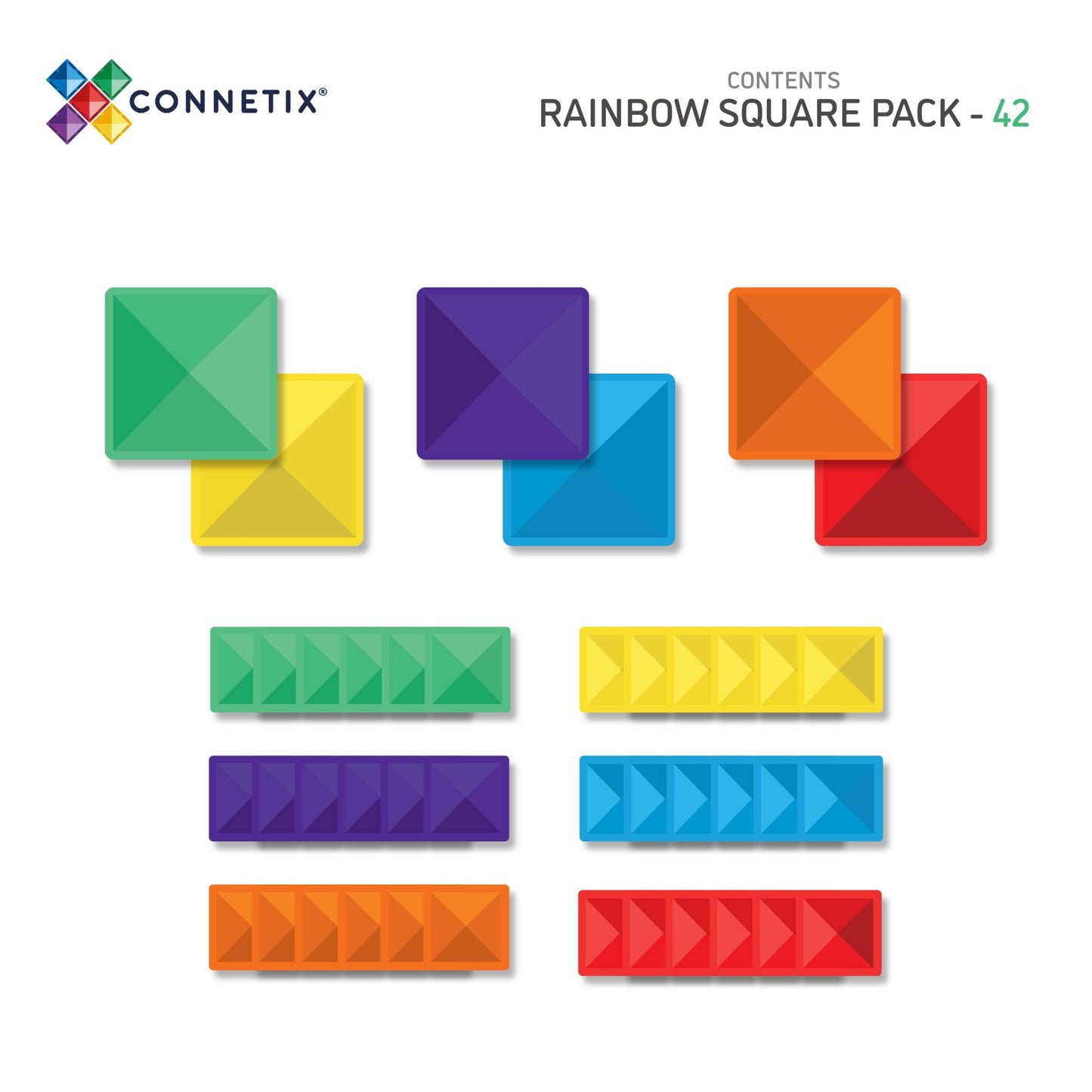 Connetix Tiles Rainbow Square Pack 42 pc - Bueno Blocks