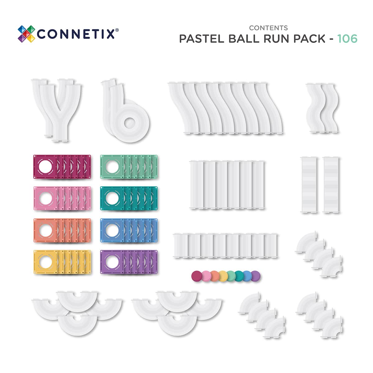 Connetix Tiles 106 Piece Pastel Ball Run Pack