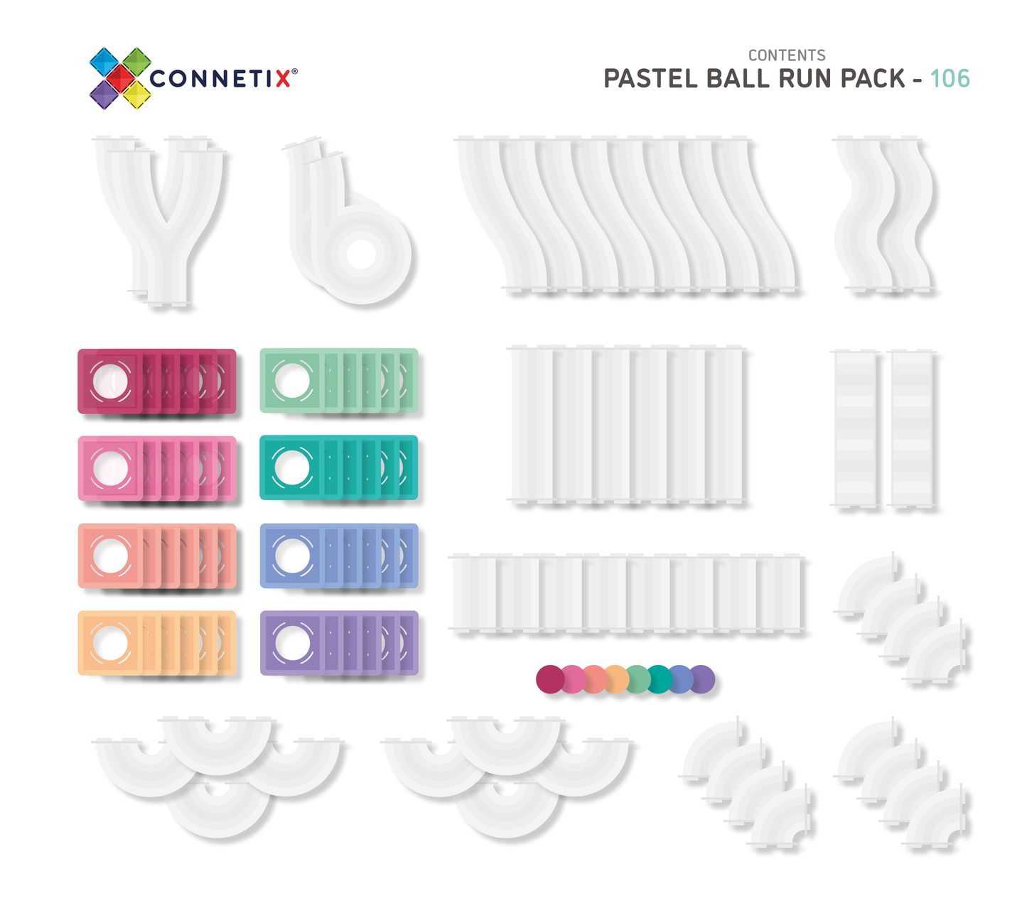 Connetix Tiles 106 Pieces Pastel Ball Run Pack